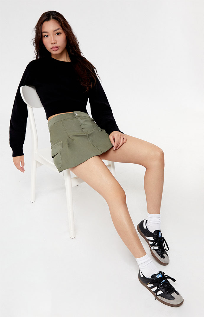PacSun Olive Stretch Pleated Cargo Mini Skirt PacSun