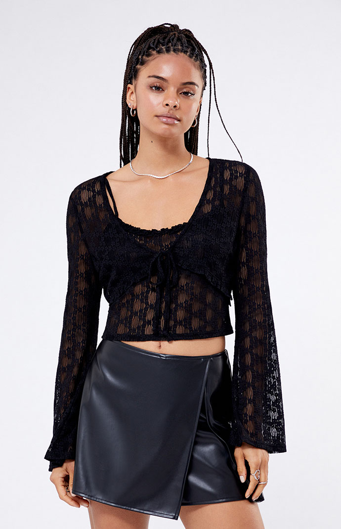 Kendall & Kylie Lace Trim Cami & Cardigan Two-Piece Set