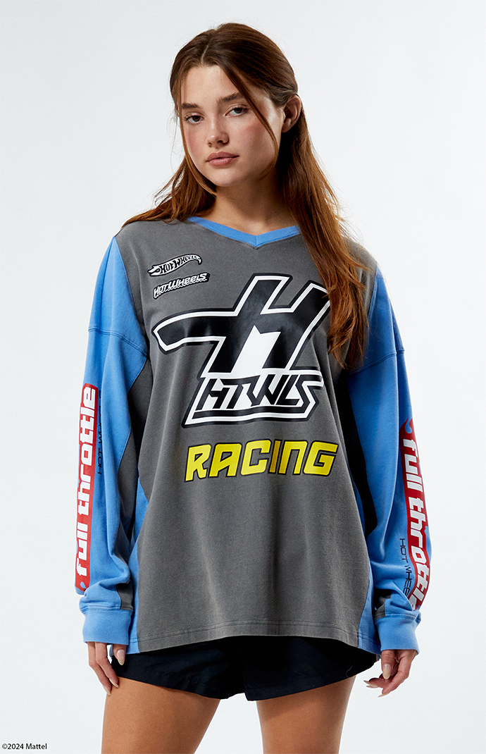 Hot Wheels Racing V-Neck Jersey Long Sleeve T-Shirt | PacSun Hot Wheels Racing V-Neck Jersey Long Sleeve T-Shirt | PacSun