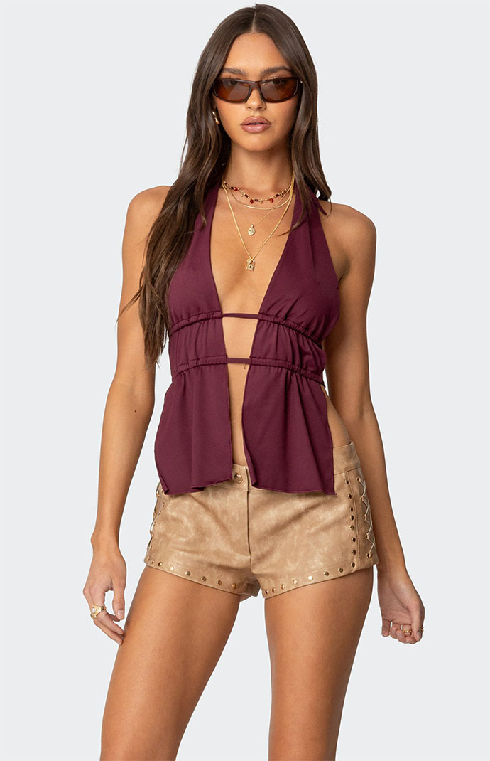 Edikted Nikole Split Front Backless Halter Top | Pacsun