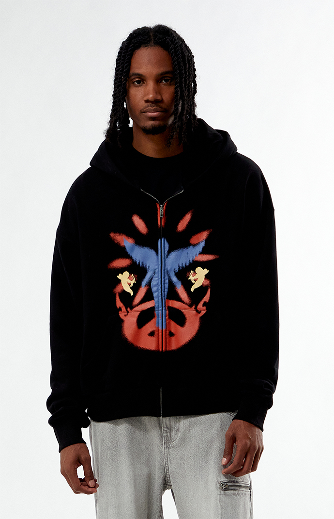 トップス AFB 24AW peace knit hoodie Easel Peace Sign Patch Ribbed Knit Pullover Hoodie in Mocha – June