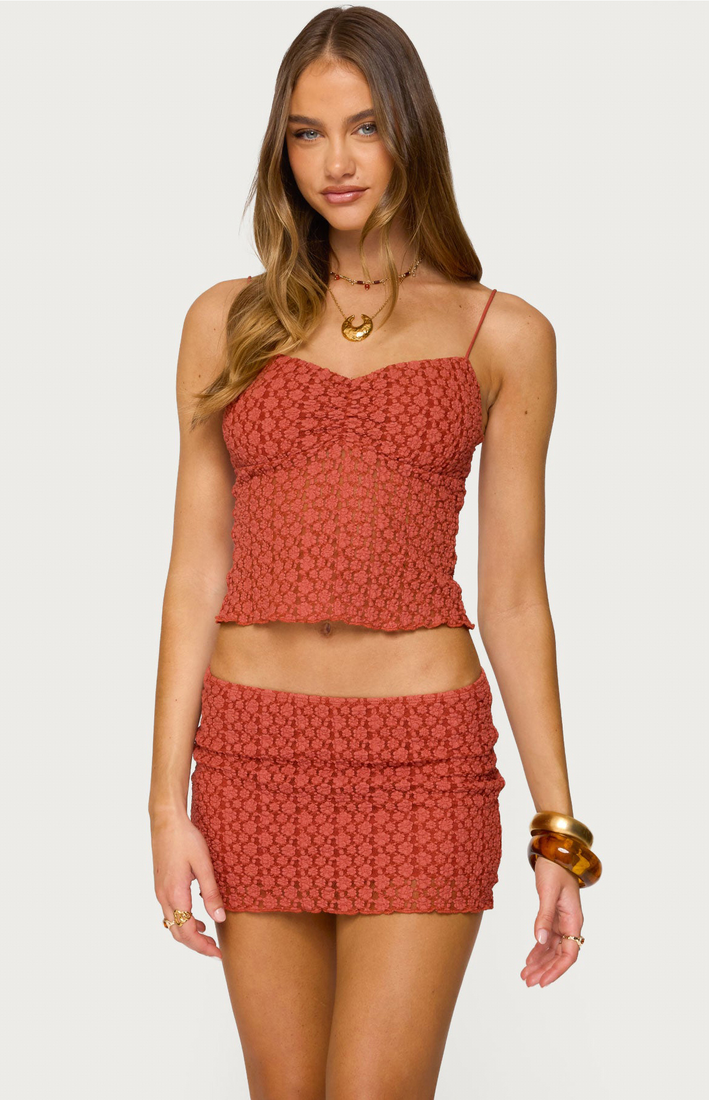 Edikted Josephina Textured Floral Tank Top | Pacsun