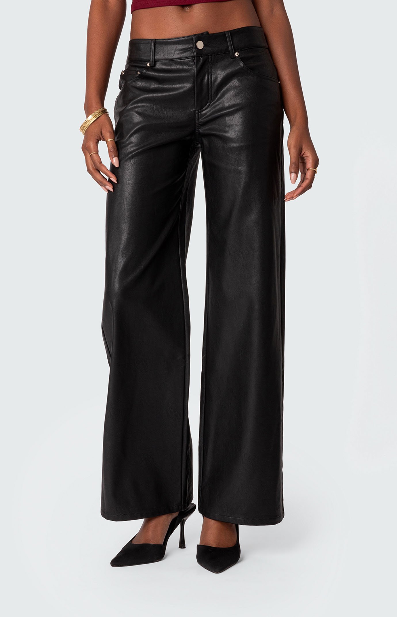 Edikted Faux Leather Straight Leg Pants | PacSun