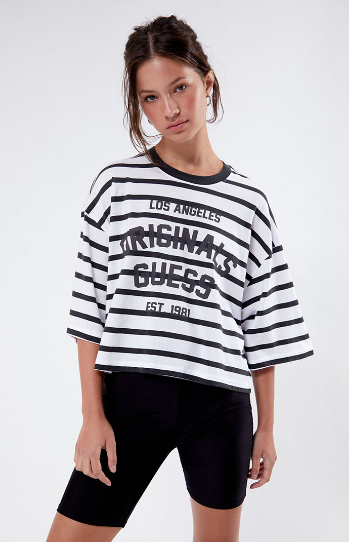 Guess Striped Cropped T Shirt PacSun