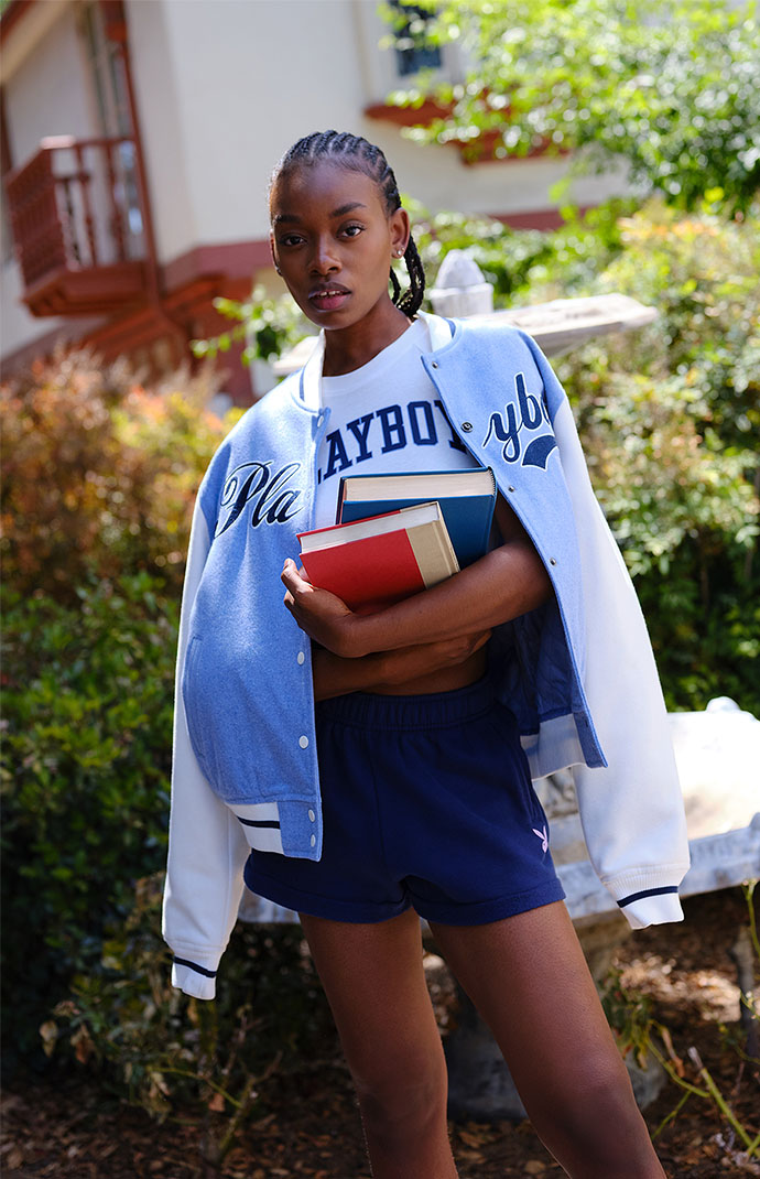 Playboy By PacSun Blue 53 Letterman Bomber Jacket PacSun