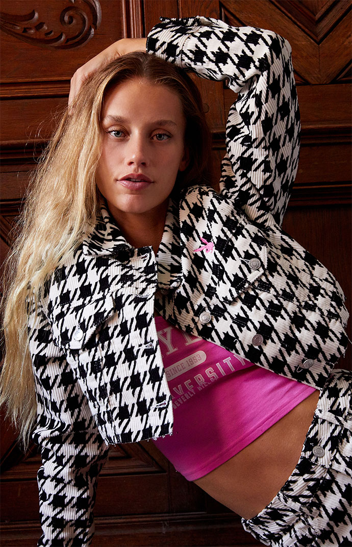 black msgd ski houndstooth printed jacket