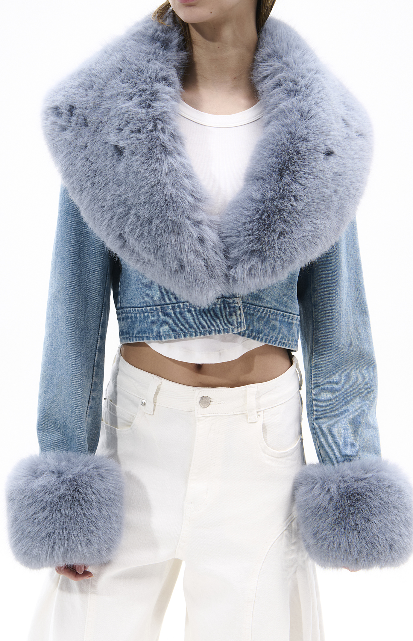 AZALEA WANG Gisele Denim Faux Fur Jacket | PacSun