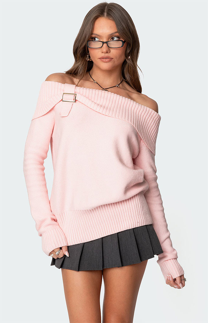 Edikted Marilyn Buckled Off Shoulder Sweater | PacSun