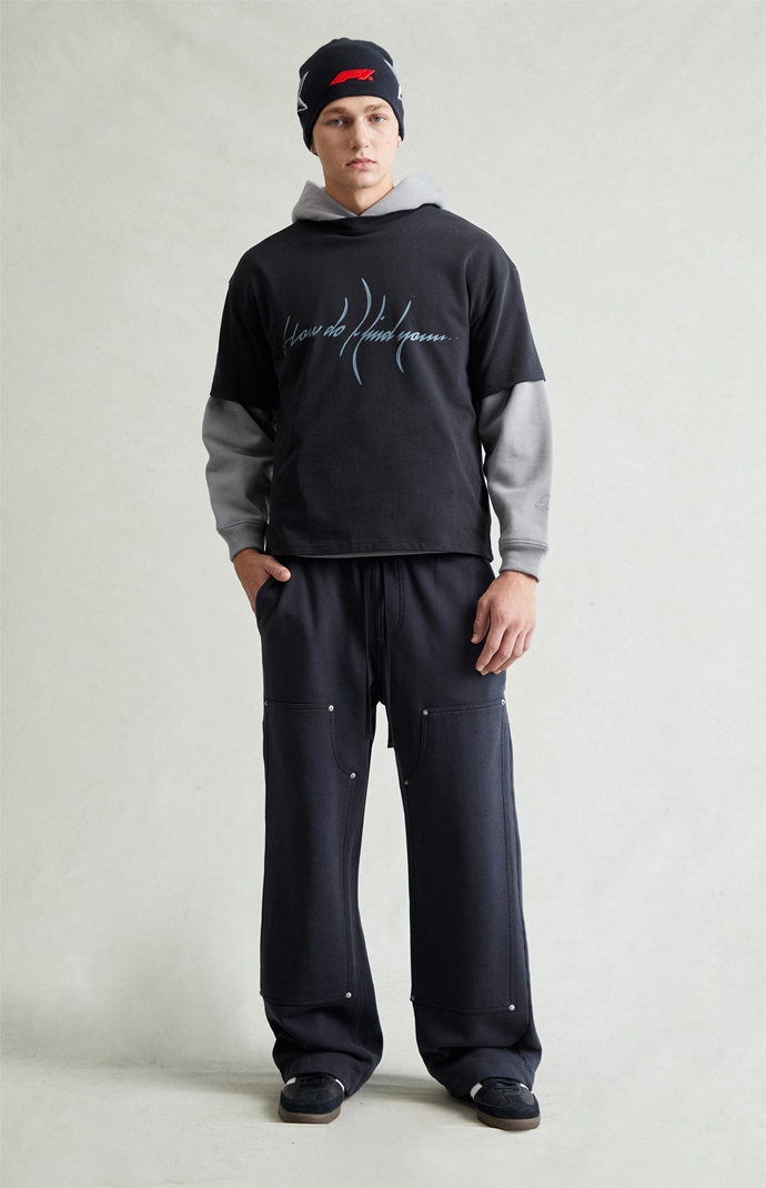 Pacsun Black Paneled Carpenter Fleece Extreme Baggy Sweatpants