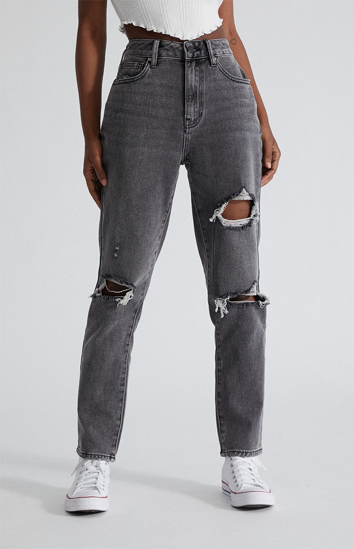 PacSun Faded Black Ripped Mom Jeans PacSun