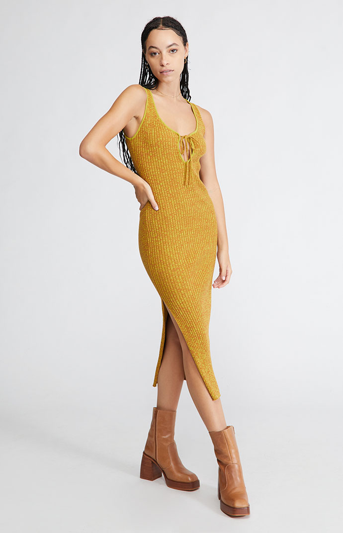 Another Girl Spacedye Ribbed Keyhole Midi Dress | PacSun