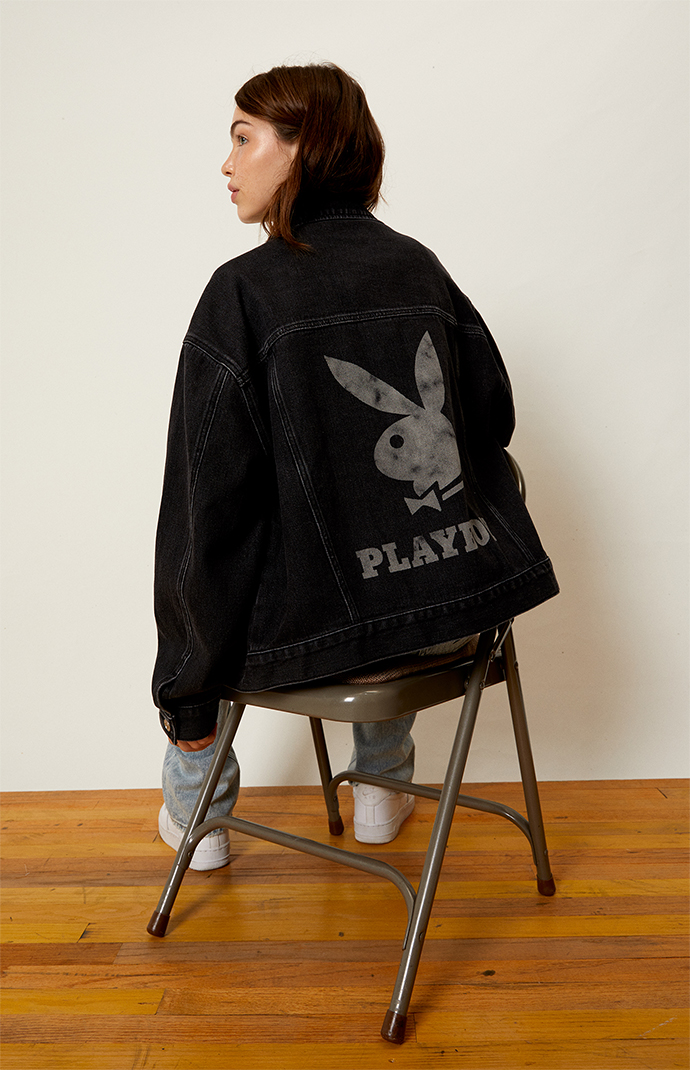 Buy the PACSUN Playboy Cut Off Cropped Black Jacket M/L