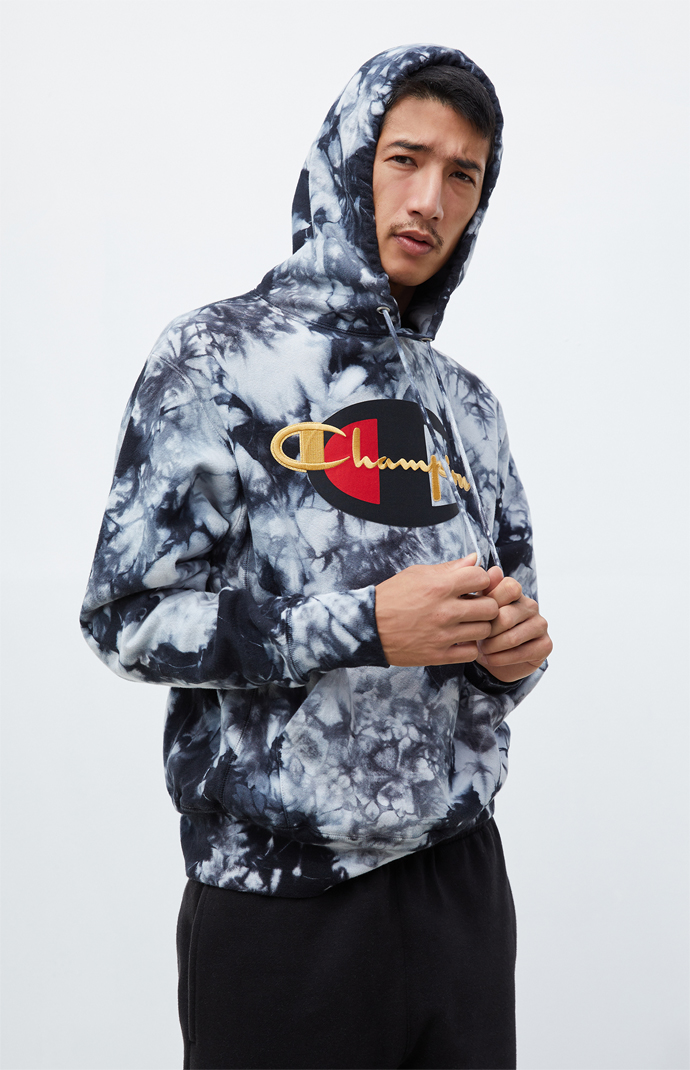 champion reverse weave scrunch dye black hoodie