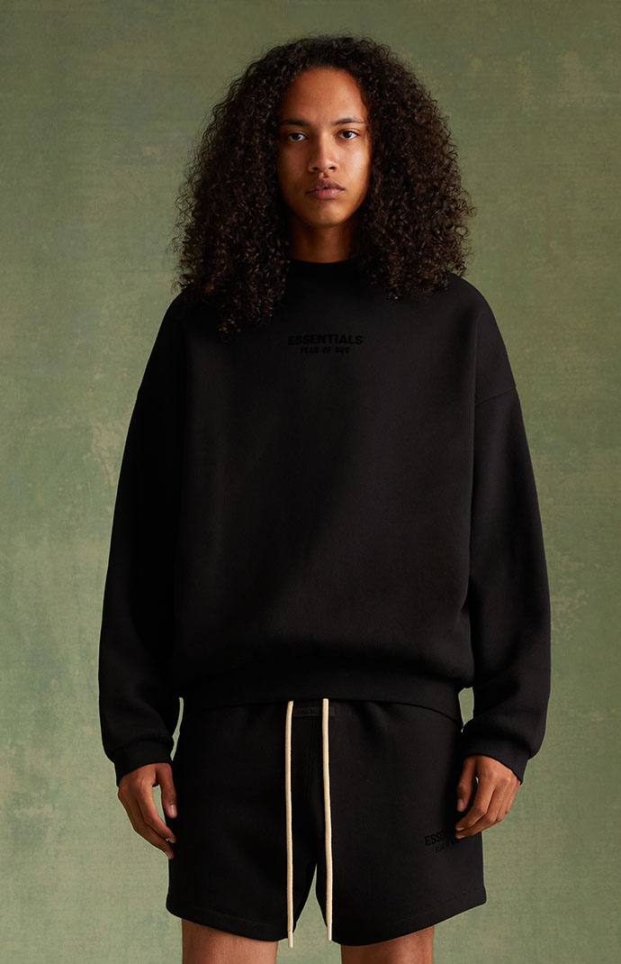 Fear of God Essentials Jet Black Crew Neck Sweatshirt | PacSun