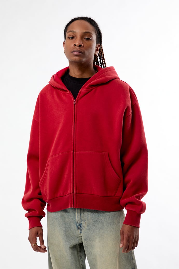 Pacsun Red Washed Full Zip Cropped Hoodie | Pacsun
