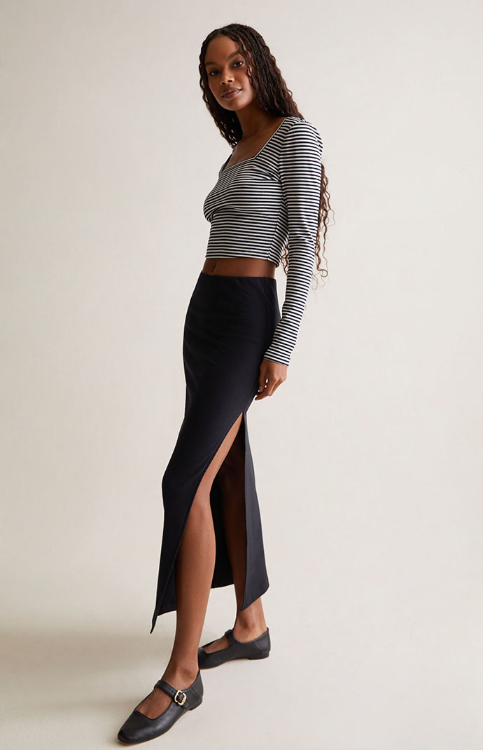 PacSun Ribbed Slit Midi Skirt PacSun