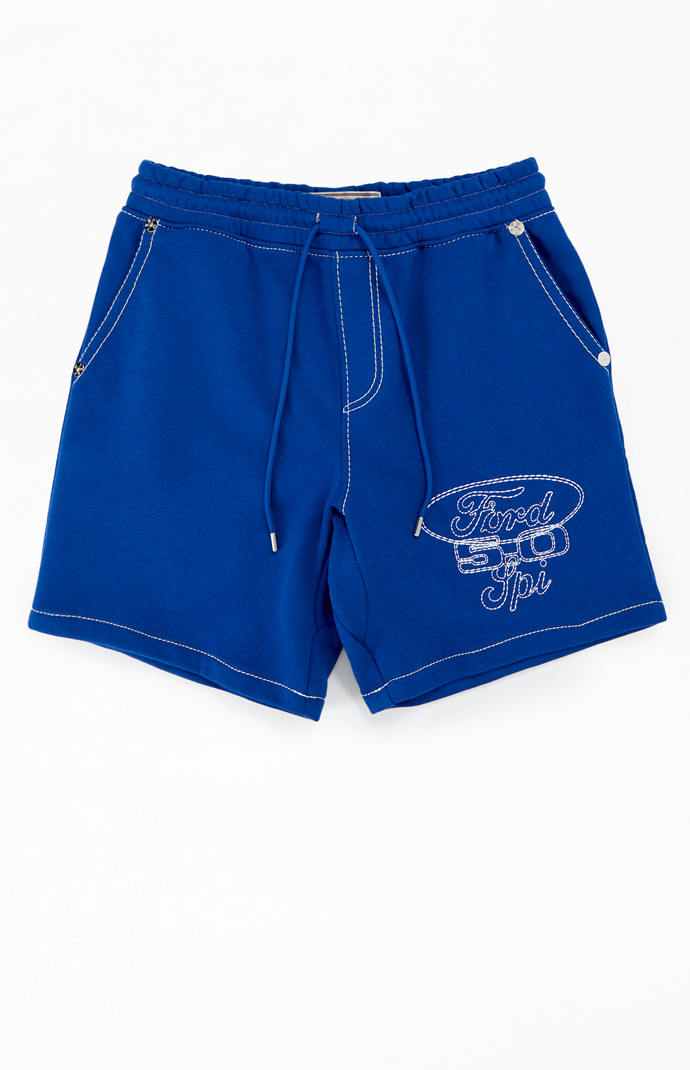 True Religion ダークブルー ショートパンツ True Religion x Ford Big Fleece Blue Sweat Shorts | Pacsun