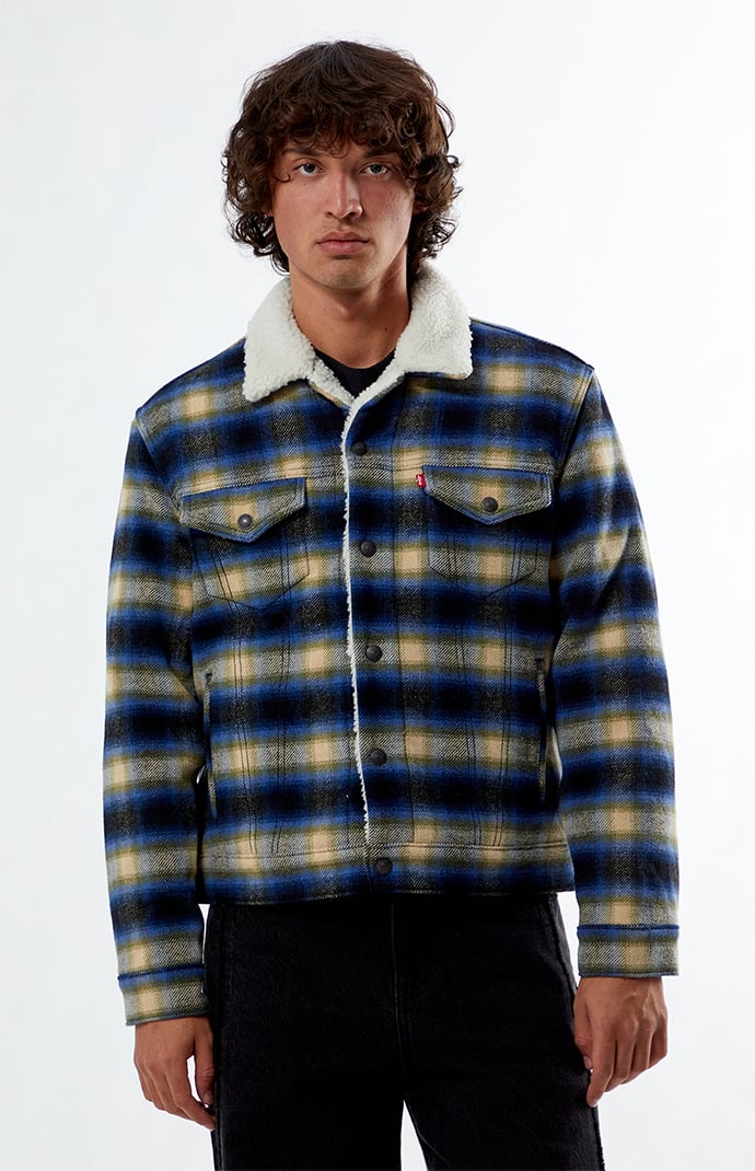 Plaid lined sherpa trucker jacket shop