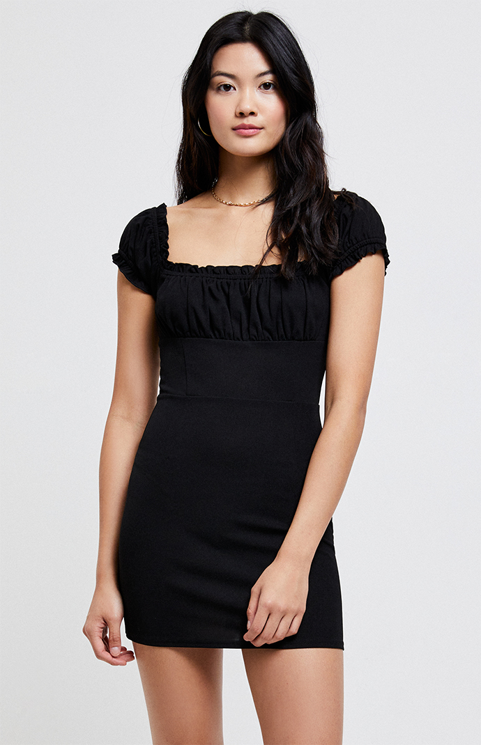 Black shirred mini dress Clearance