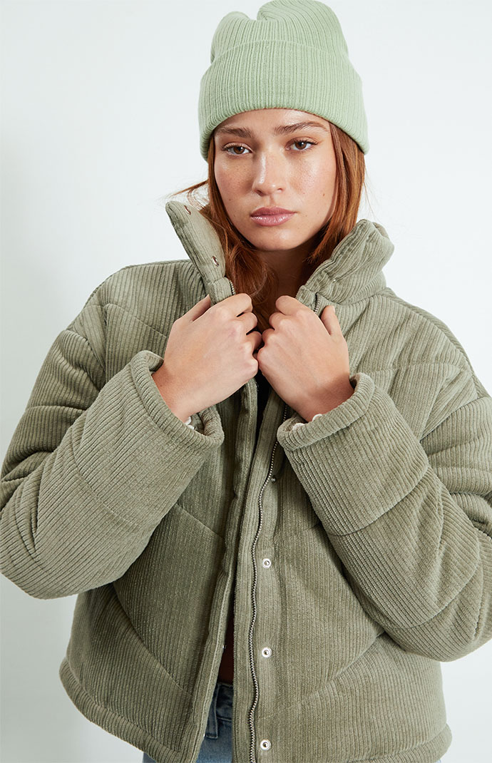 Uo fluffy corduroy puffer jacket top