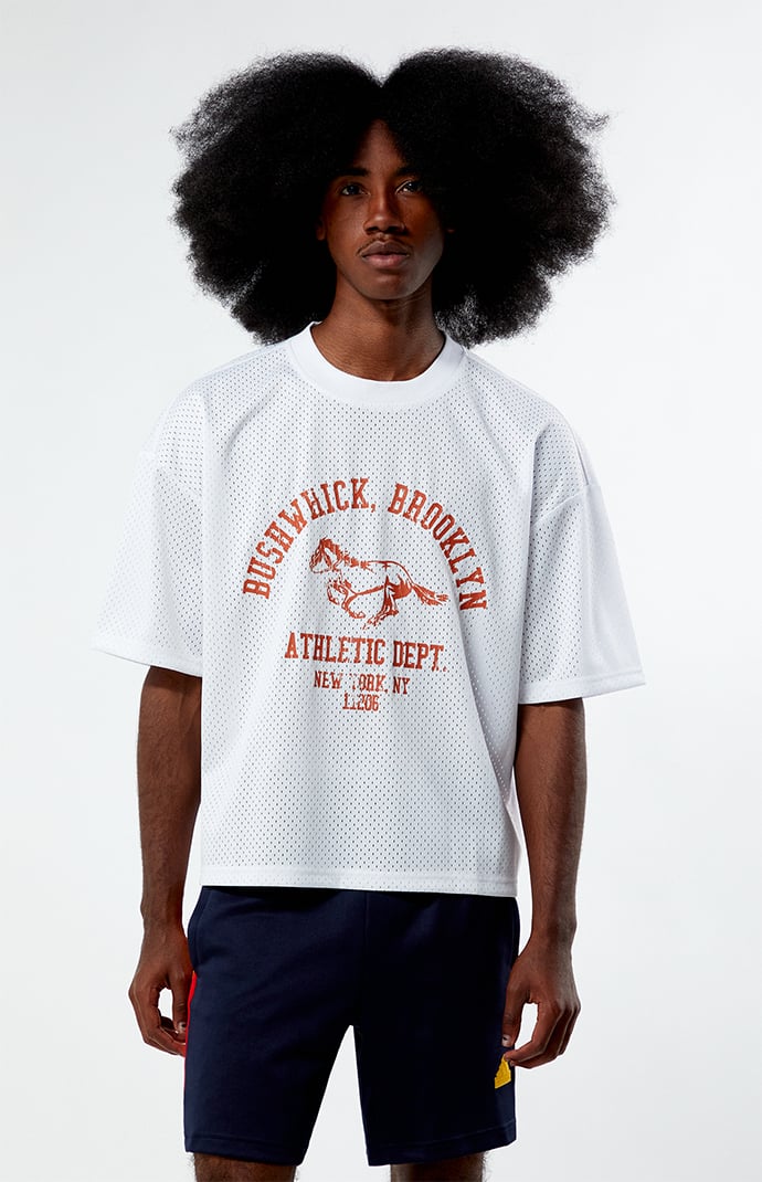 PacSun White Leagues Mesh Boxy Cropped Jersey T-Shirt | PacSun