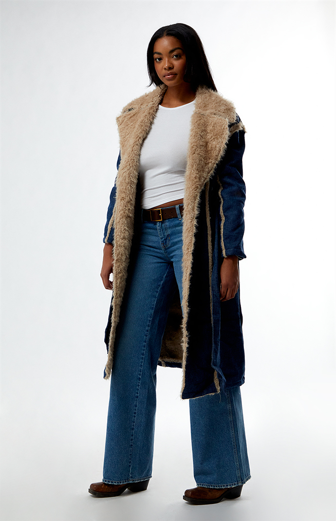 Daisy Street Denim Faux Fur Trim Trench Coat | Pacsun