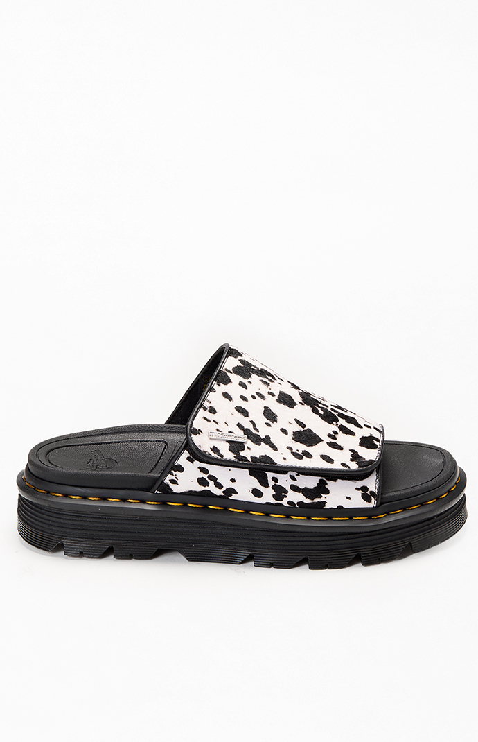 Dr Martens Women's Zebzag Dalmatian Hair On Leather Strap Platform