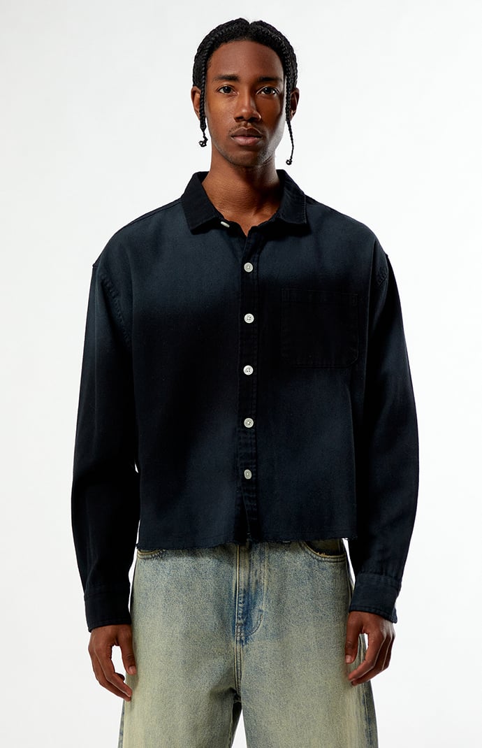 Pacsun Pike Washed Black Cropped Long Sleeve Work Shirt | Pacsun