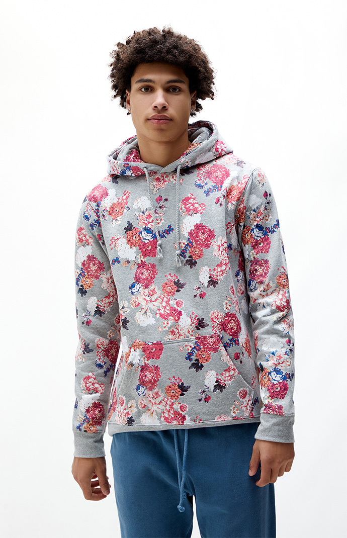 PacSun Heather Gray Floral Hoodie PacSun