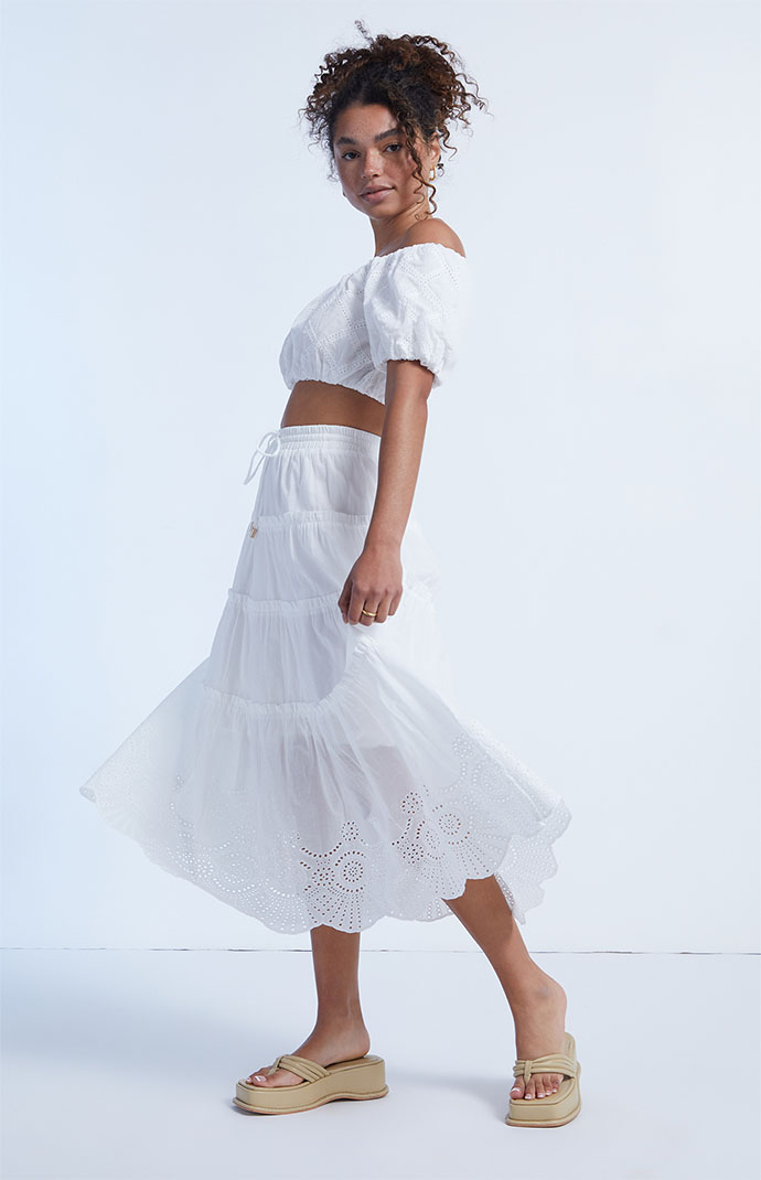 Perfect Intentions White Tiered Midi Skirt