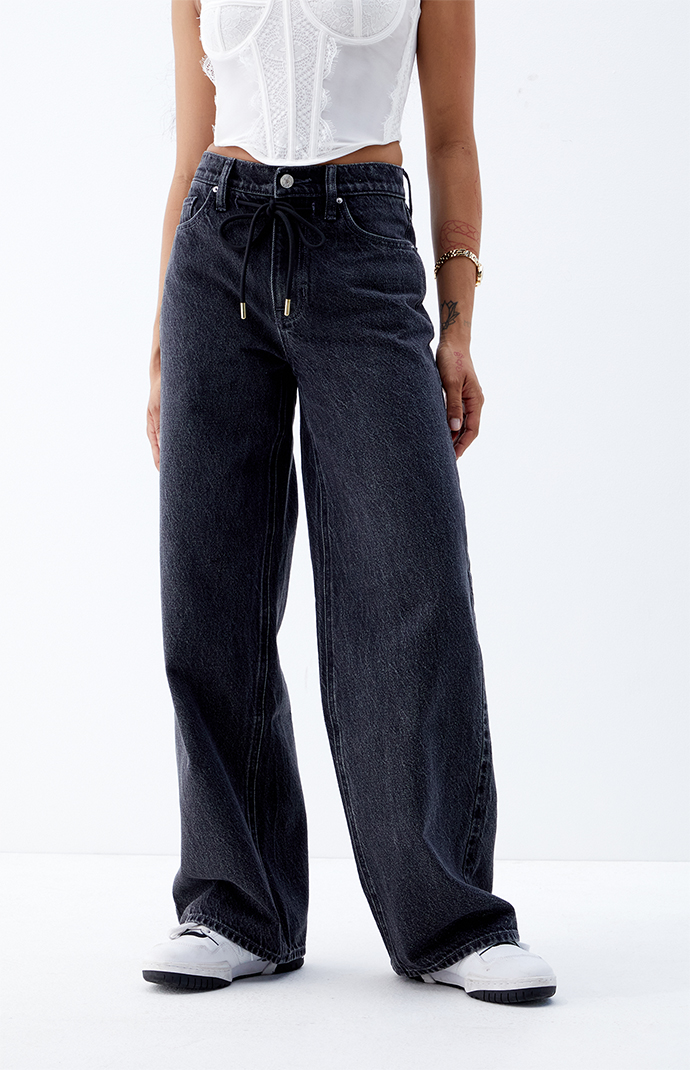 Pacsun Cali Black Drawstring Baggy Boyfriend Jeans | PacSun