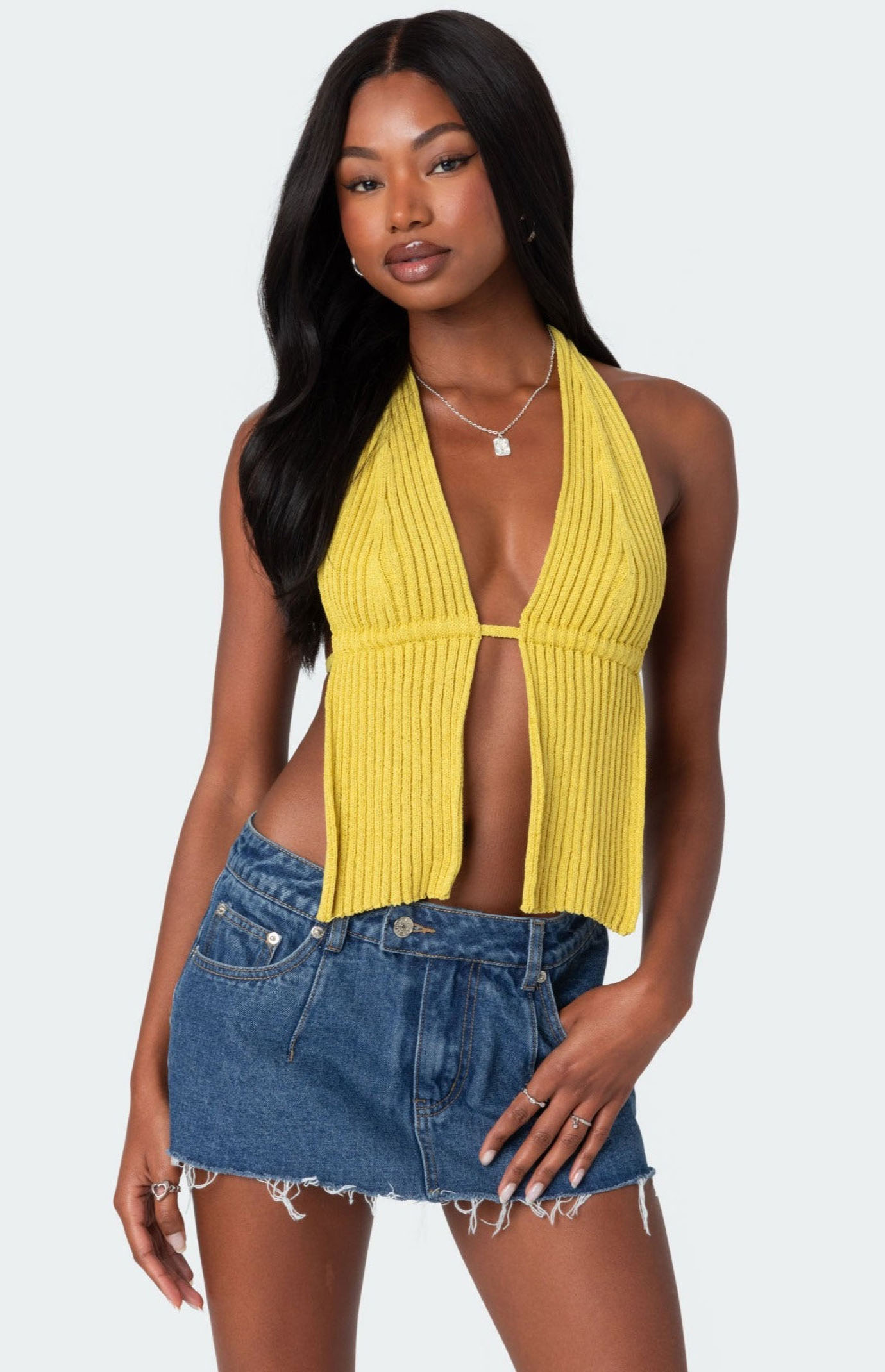 Edikted Caraway Ribbed Knit Split Front Top | PacSun