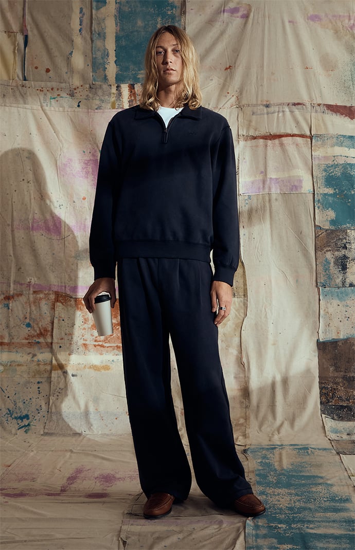 FIELD OF STUDY by Pacsun Black Embroidered Quarter Zip Sweatshirt