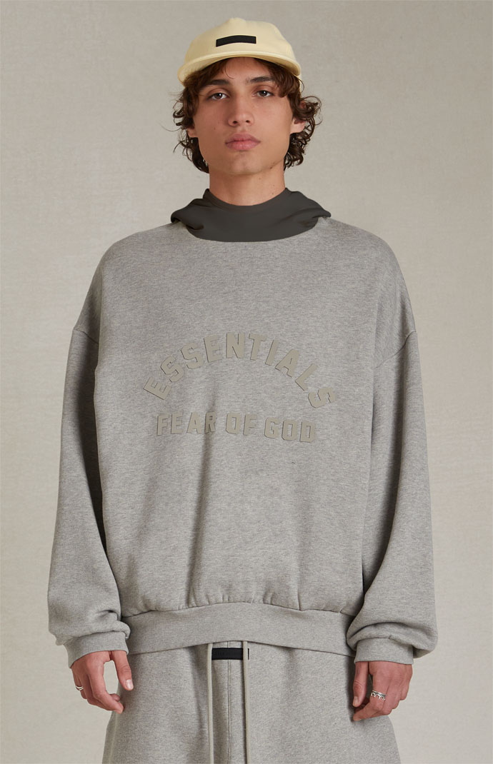 【ESSENTIALS】Nylon Fleece Hooded Sweater/Dark Heather Fear of God Essentials Dark Heather Oatmeal Ink Nylon Fleece