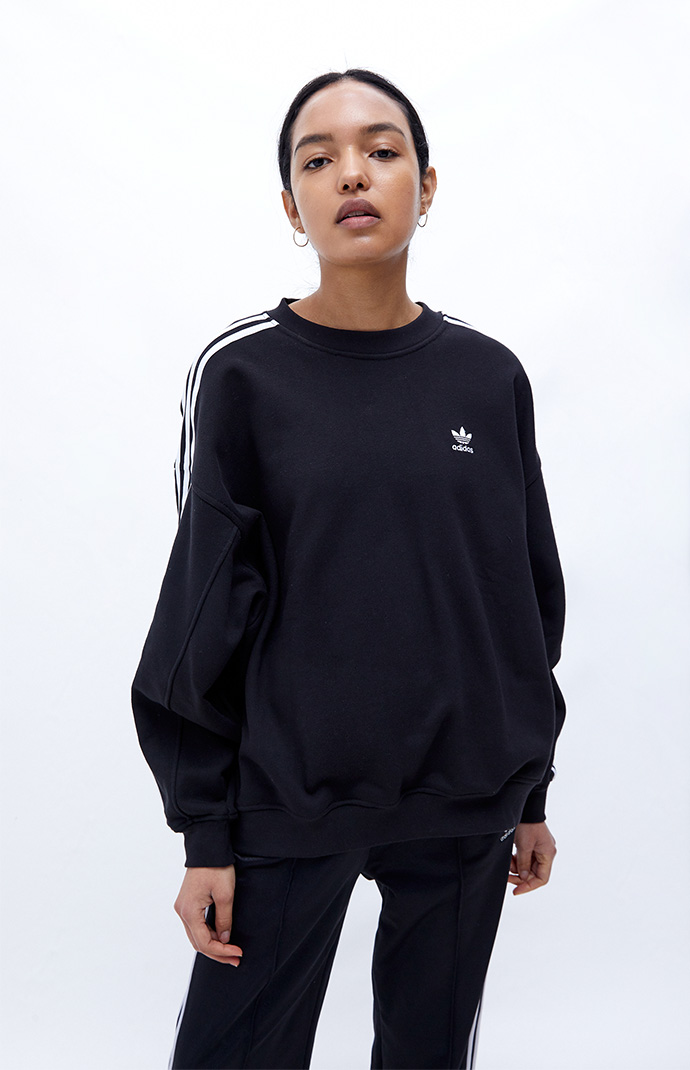 Adidas originals black three stripe high neck sweatshirt hot sale