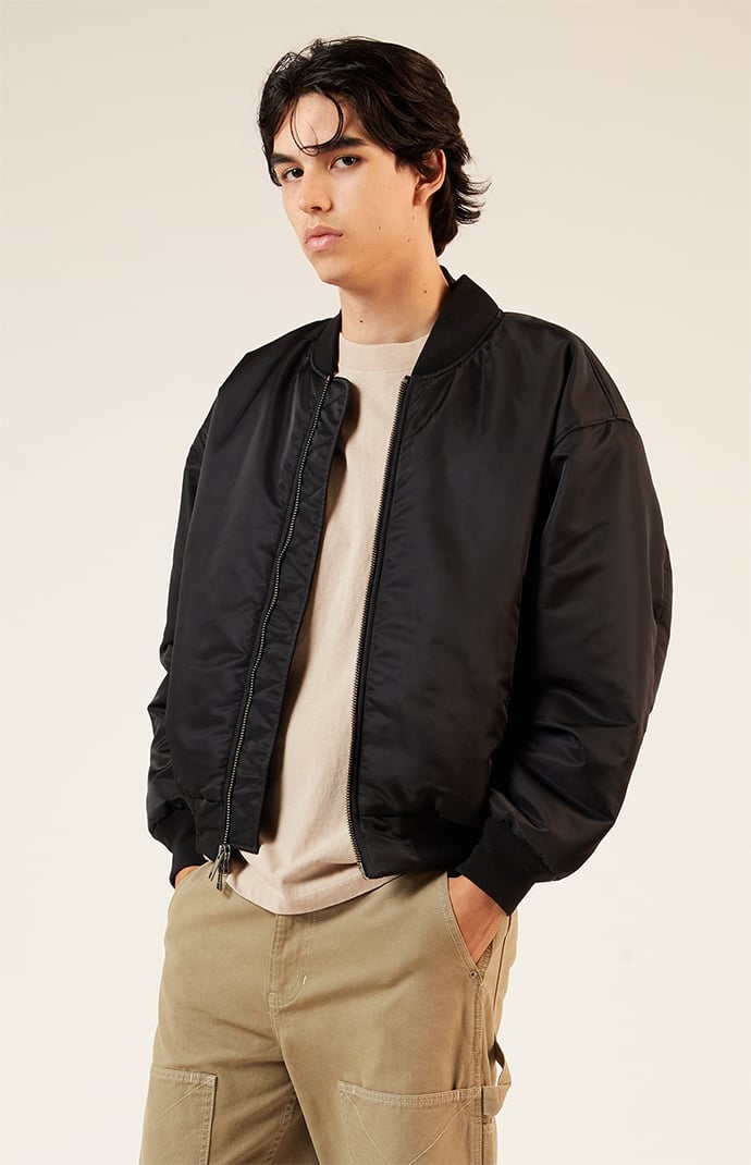 Men s Black Nylon Bomber Jacket Size Small