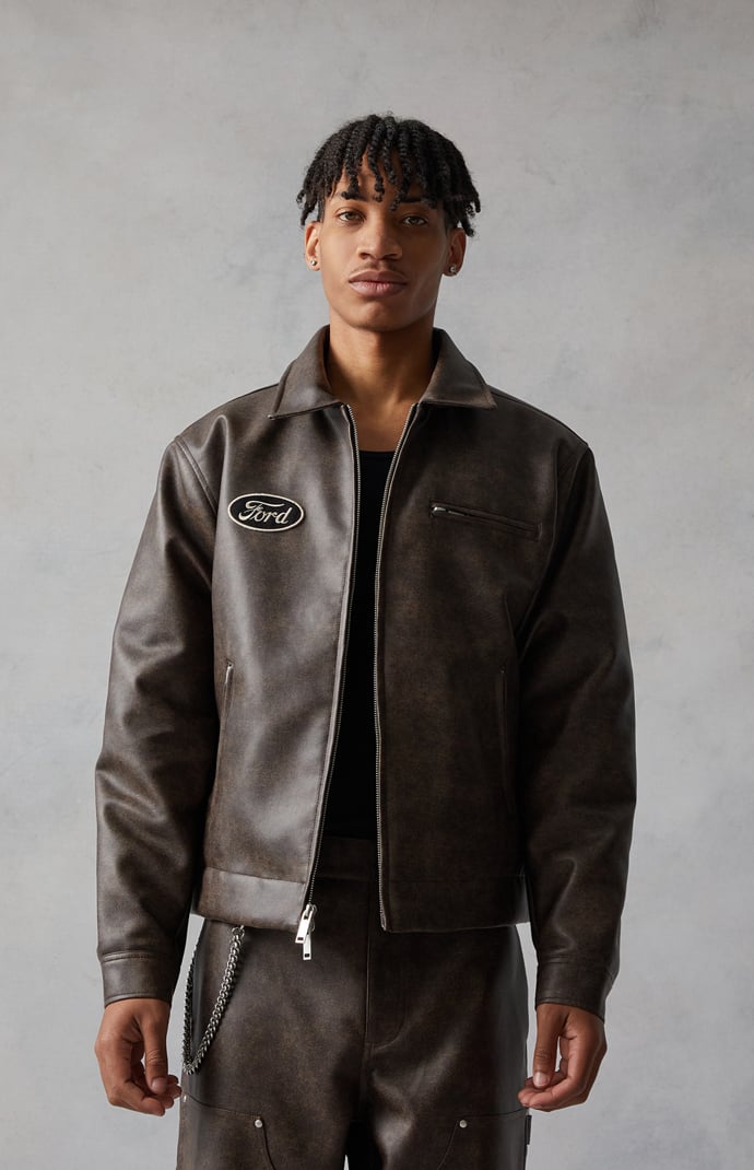 FORD Faux Leather Bull Zip Up Jacket | PacSun