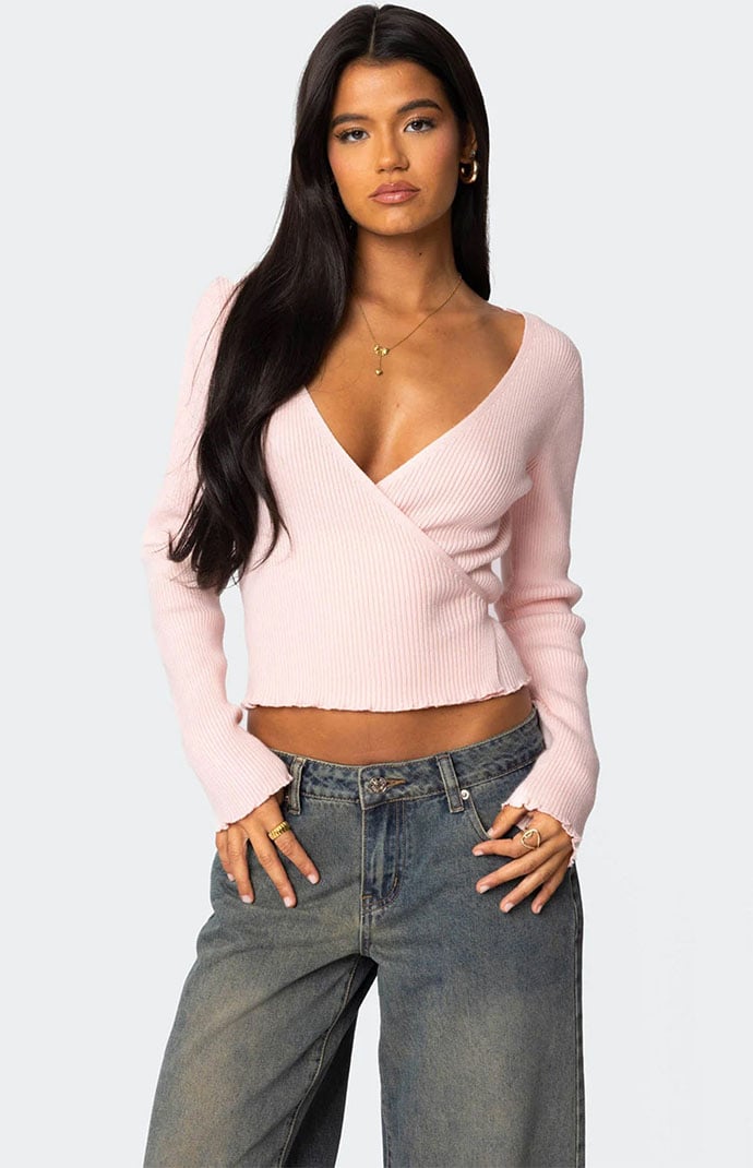 Edikted Paden Ribbed Knit Wrap Top | PacSun