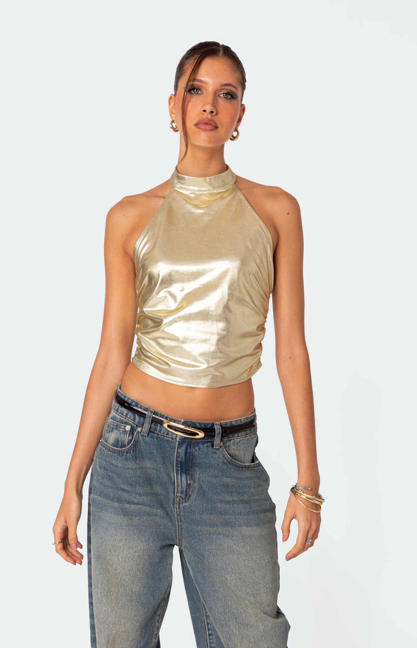 Edikted Women's Karter Metallic Halter Top in Gold - Size XL