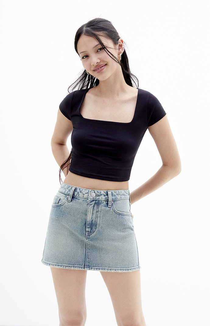 Women s Mid Rise Denim Mini Skirt