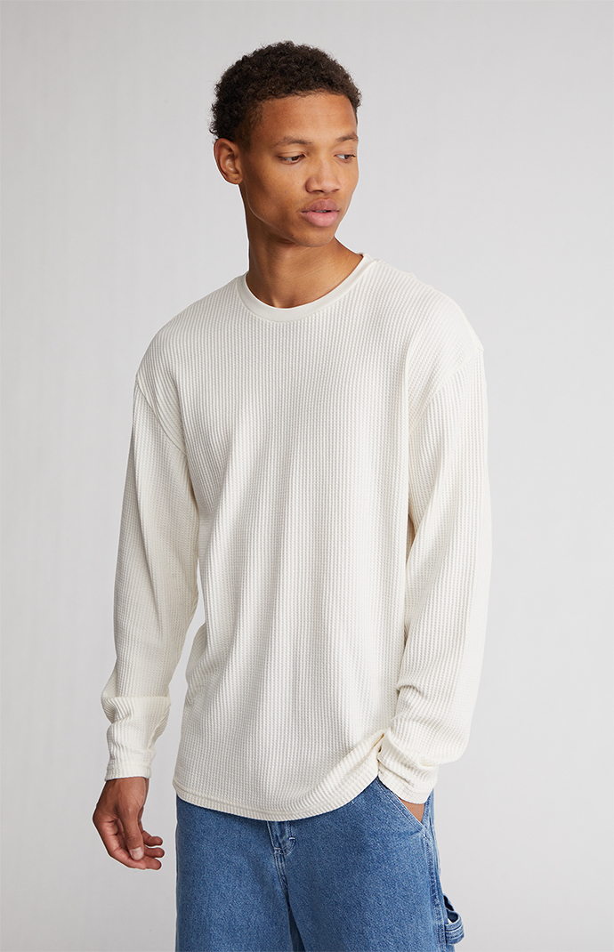 White long sleeve waffle shirt clearance