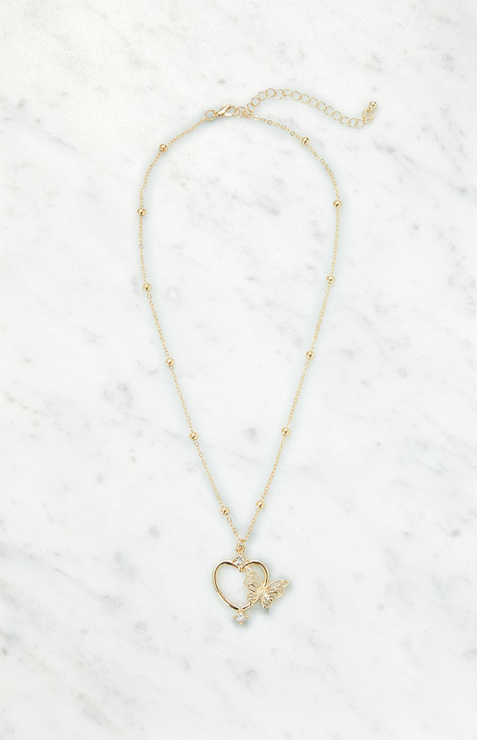 LA Hearts Heart Butterfly Necklace PacSun