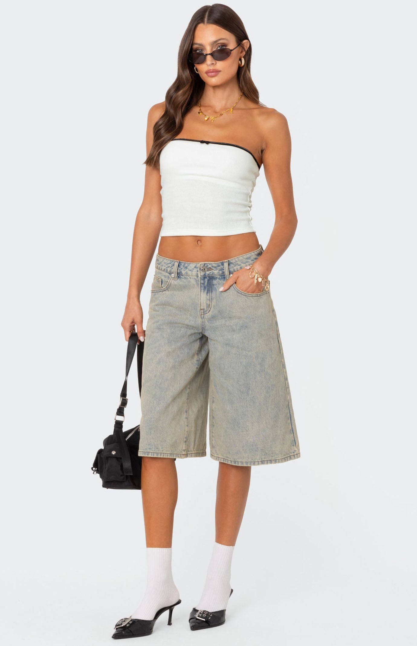 Edikted Xtra Long Acid Wash Denim Shorts | Pacsun