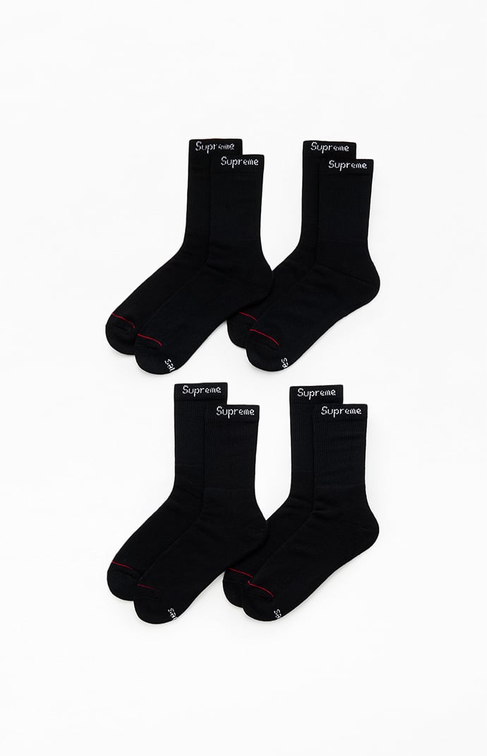 Supreme x Hanes 4 Pack Black Crew Socks | Pacsun