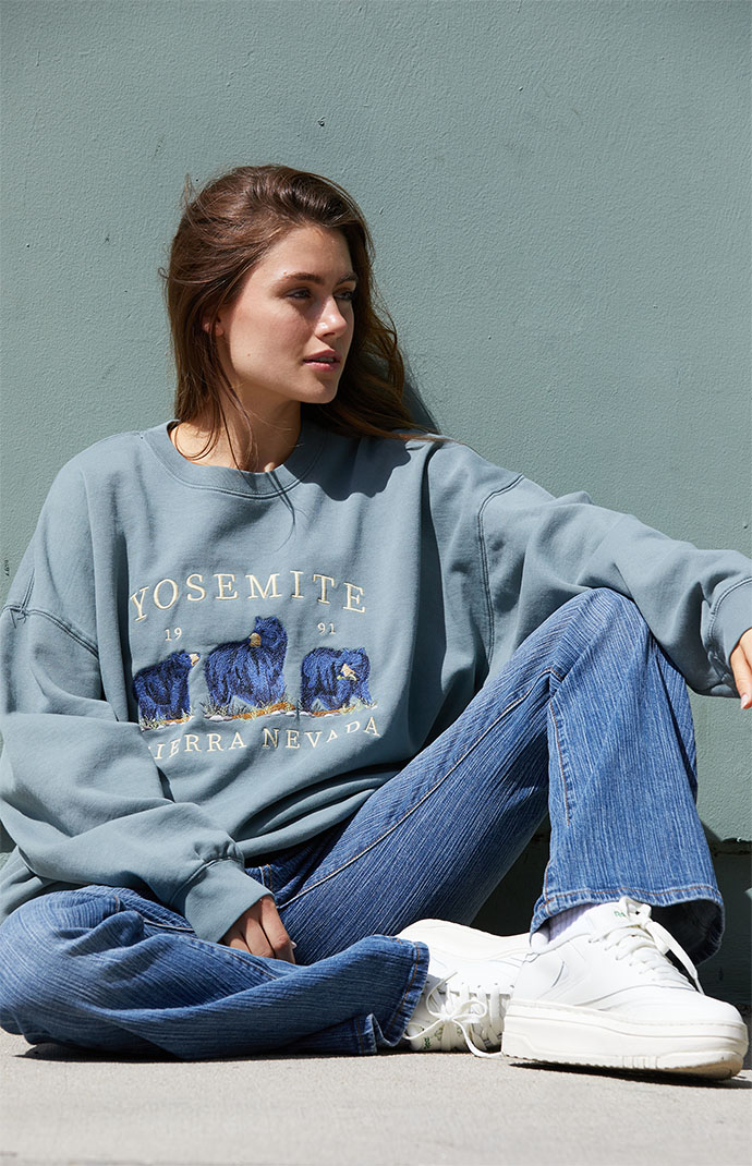 John Galt Pale Sage Green Yosemite Bears Crew Neck Sweatshirt PacSun