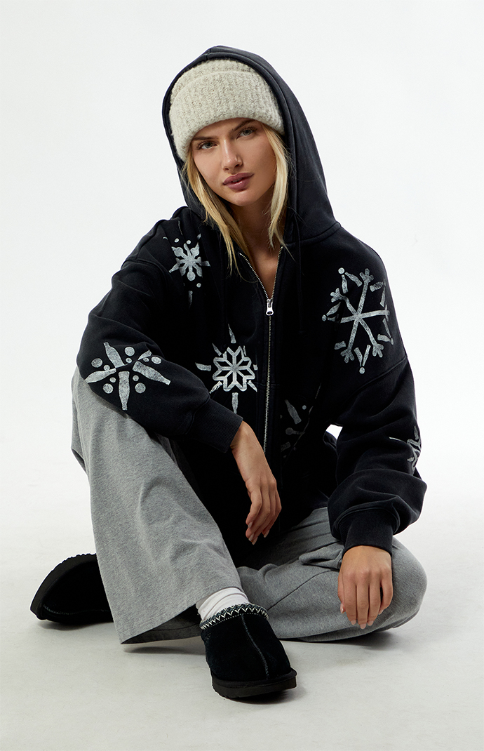 Coca Cola by Pacsun Holiday Snowflake Zip Up Cropped Hoodie | Pacsun
