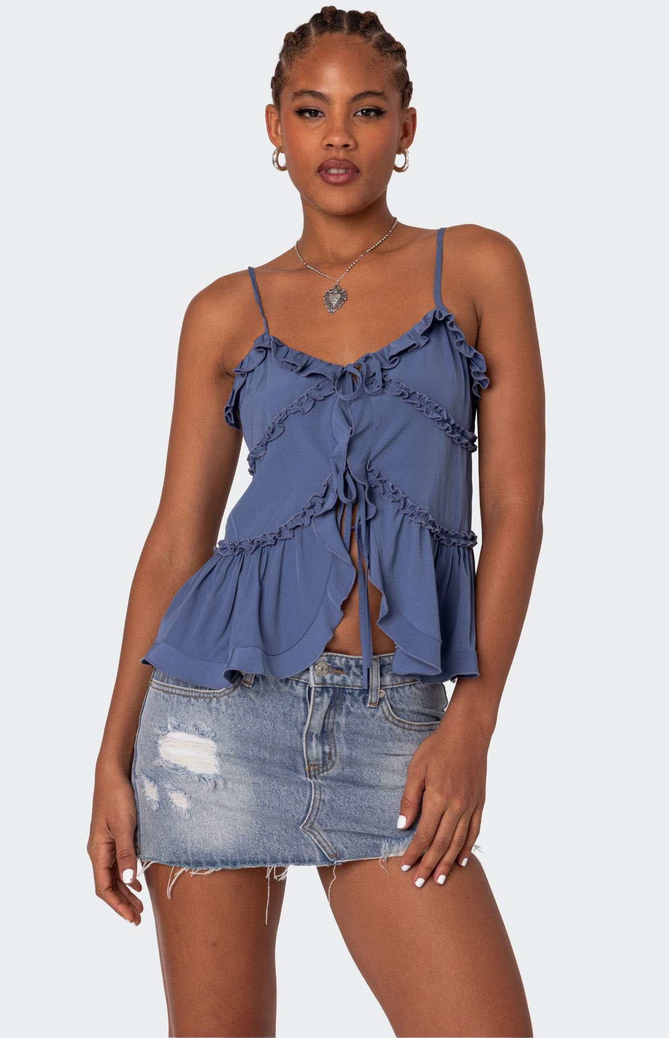 2023SS☆フォクシー 43740 TOP "EDEN" エデン ブラウス Edikted Juniper Tie Front Ruffled Tank Top | Pacsun