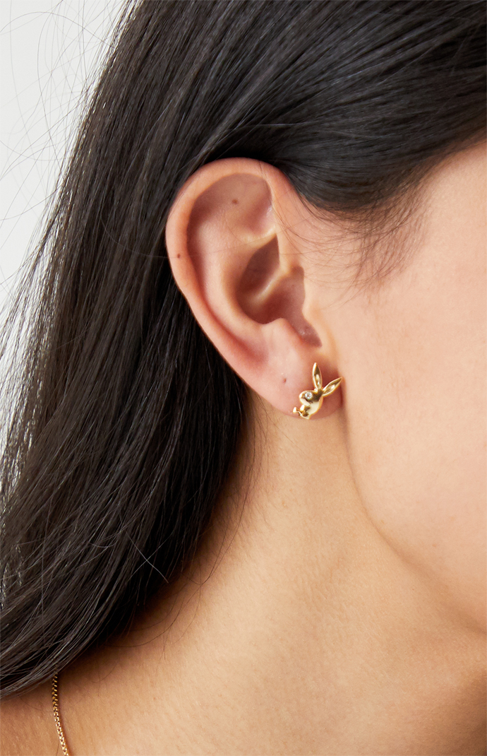 Playboy By PacSun Gold Bunny Stud Earrings | Pacsun