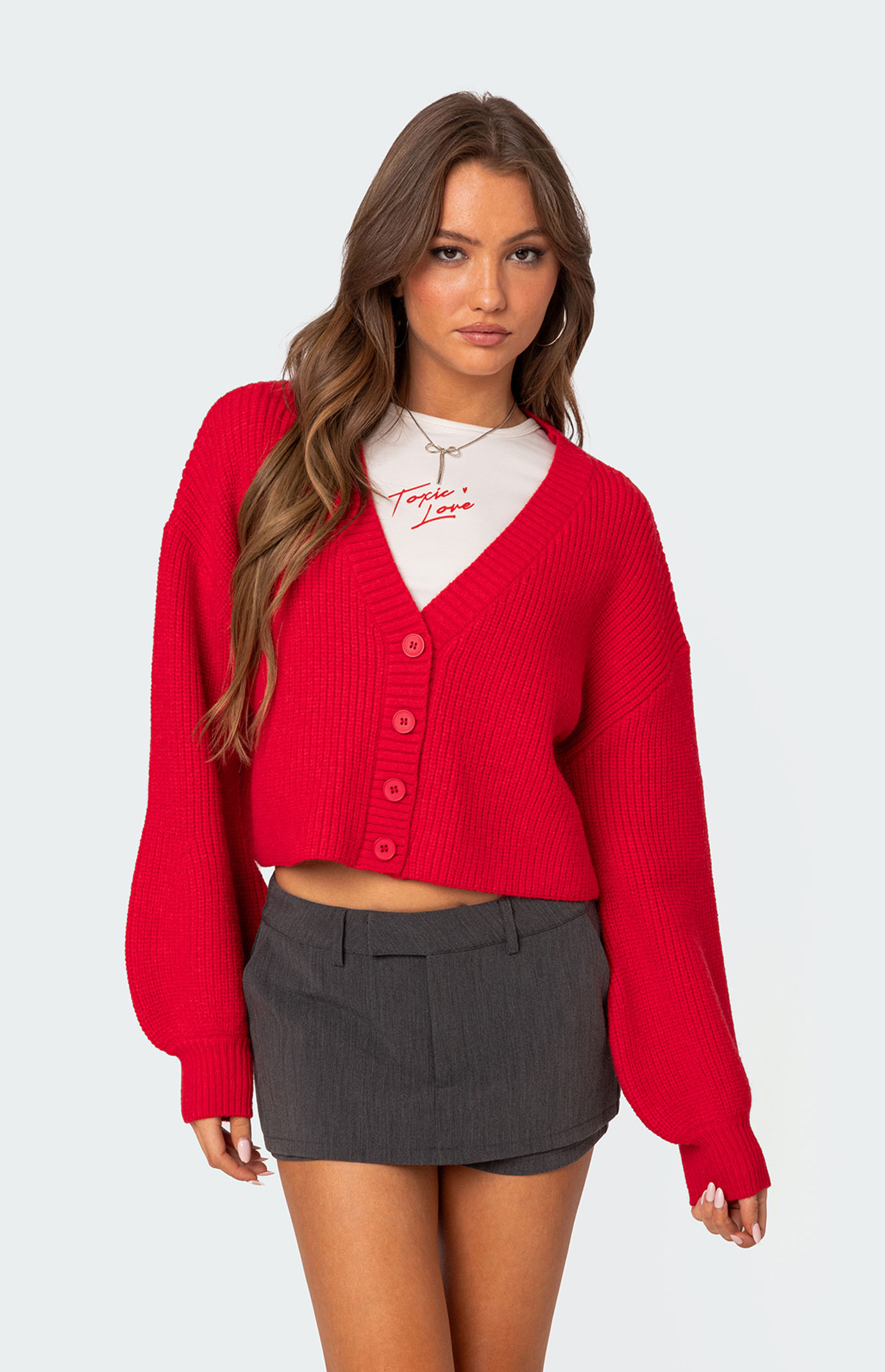 トップス THEREDTHREAD S clip cardigan cropped THEREDTHREAD / ザレッドスレッド】S clip cardigan cropped