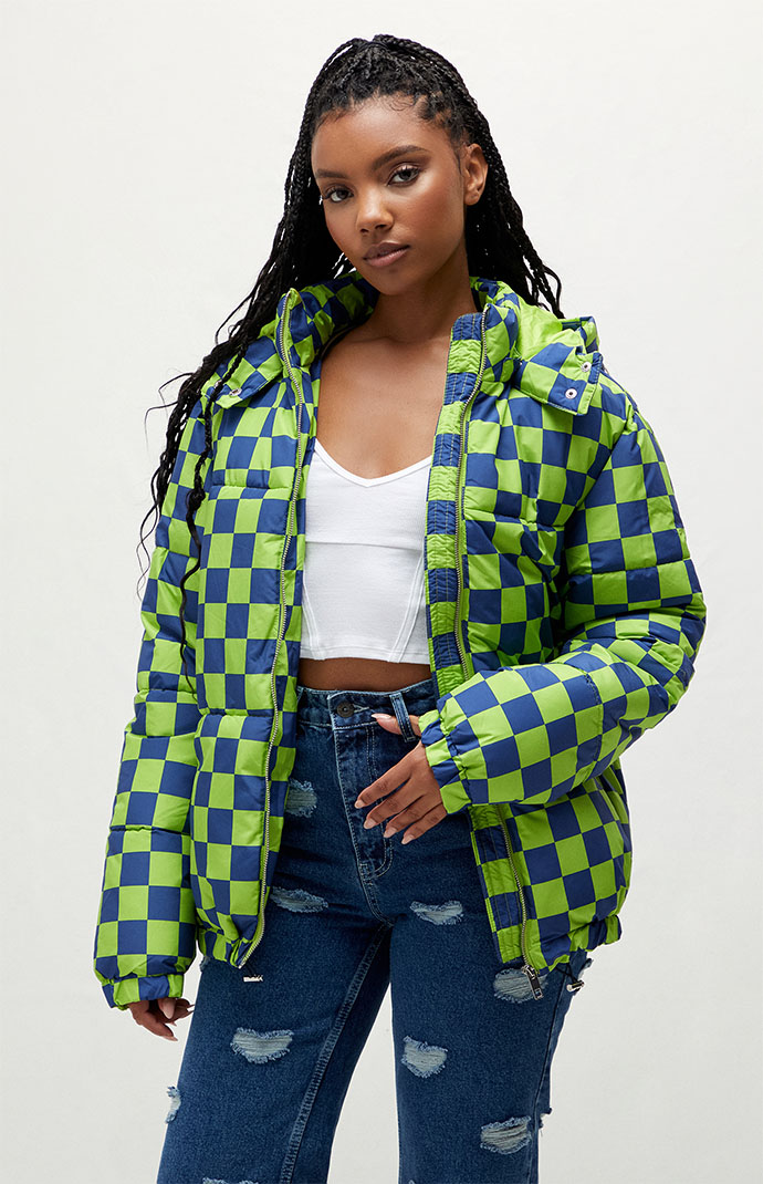 Checkered puffer new arrivals jacket